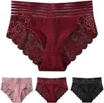 Bourund Women's Briefs Sexy Lace Panties High Rise Tummy Control Underwear Stretch Floral Lace Hipster Panties 2 Pack Tangas, 03#3 Pack, Medium