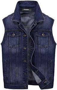 Flygo Men's Sleeveless Button Front Denim Vest Jacket (Blue, Medium)