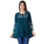 Shiva Fab Women's Rayon Embroidered Regular Short Fit Tops Girls Pack of 1 Top (Small, Petrol Blue)