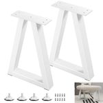 16 Inch Metal Table Legs, Trapezoid Bench Legs Coffee Table Legs for DIY Furniture Office Desk Chair Side Table Legs, Set of 2 (H16 x W10.8,White)