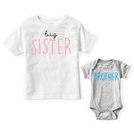 POM Clothing Big Sister Tshirt & Little Brother Bodysuit Set Grey