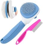 Cat Brushes for Indoor Cats, Dog Brush for Shedding with Metal Cat Comb, Self Cleaning Pet Hair Brush with Release Button for Grooming Kitten(Blue)