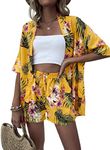 Milumia Women's Two Piece Outfits Printed Drop Shoulder Blouse and Shorts Set, Multicolor, Small