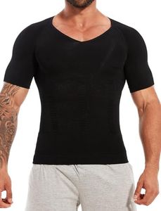 MISS MOLY Shapewear T-shirt de compression gainant pour homme - Élastique - Coupe ajustée - Sous-vêtement fonctionnel pour le ventre, Noir , L