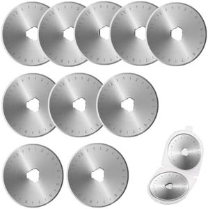 45mm Steel Rotary Cutter Replacement Blades with Scale Fits Most 45mm Rotary Cutters, Fiskars, Olfa, Truecut & Martelli Perfect Blade for Fabric, Leather, Crafting, Sewing, Quilting (10 Pcs)