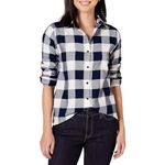 Amazon Essentials Women's Classic-Fit Long-Sleeve Lightweight Plaid Flannel Shirt, Navy Buffalo Plaid, XL