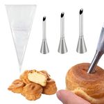 Cream Piping Nozzles, 3 Pcs Long Puff Nozzles Filling Piping Nozzle Icing Piping Tips with 20Pcs Piping Bags for Eclair, Donuts, Muffins, Cupcakes, Pastry, Cakes