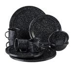 Cinsa 16 Piece. Enameled Dinnerware Camping /Outdoor Set for 4 (Black) Includes Plates, bowls and cups. Lightweight, heat resistant, easy to clean,diswasher safe.