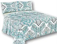 Tache White Blue Paisley Damask Flat Sheet Only - Frozen Forest - Luxurious Cotton Top Bed Sheet with Pillowcase - 2 Piece Set - Twin