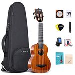 Lankro 21 Inch Solid Mahogany Ukulele Soprano for Beginners Pack, Professional Ukeleles for Adults Kids Beginners Stringed Musical Instruments Bundle Kit with Gig Bag Tuner Strings Picks and Strap