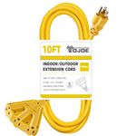 YOJOE 10/3 Yellow Outdoor Extension Cord 10 ft Multiple Outlets 3 Prong - SJTW 3 Outlet 10 Gauge Extension Cord Waterproof, Power Extension for Outdoor Decorations, Camping, Appliances, UL Listed