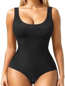 Nebility Womens' Waist Trainer Seamless Round Neck Tummy Control Shapewear Bodysuit (Black Round Neck Bodysuit, XS/S)