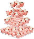 Boxalls Cake Stand with 4 Levels, Large Square Acrylic Cupcake Stand, 30.5 cm / 12 Inches, Transparent Cake Supports, Dessert Pastry Tower, Muffin Stand for Wedding, Birthday, Theme Party