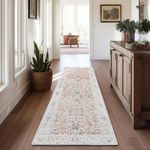 TOPICK Runner Rug 60x210cm Entryway Hallway Machine Washable Rug Taupe Multi Floor Entrance Mat Lightweight Thin Long Rug Floral Print Vintage Carpet Anti Slip Rug Office Living Room Kitchen