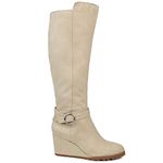 Brinley Co Comfort Womens Regular Wide Calf Extra Wide Calf Wedge Boot Beige Size: 6 UK