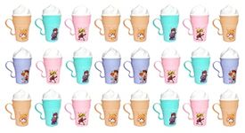 Kotak Sales Vanila Ice Cream Shape Kids Mug for Milk Shake Coffee Holds 400ML Cold Drinks Cup with Lid Food Grade Drinkware Return Gift for Kids Birthday Party (Set of 24 Pcs)