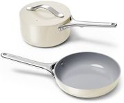 Caraway Mini Cookware Set - Non-Stick Ceramic Fry Pan (1.05 qt, 8") Sauce Pan (1.75 qt) & Storage Rack - Non Toxic, PTFE & PFOA Free - Oven Safe & Stovetop Agnostic (Gas, Electric & Induction) - Cream