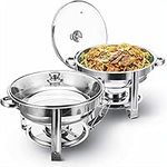 Vinod Stainless Steel Chafing Dish with Tempered Glass Lid | 4.5L Round Food Warmer Buffet Server | Serving Dishes for Dinner, Restaurants, Banquets, Wedding Parties, Caterings, Events (Set of 2)