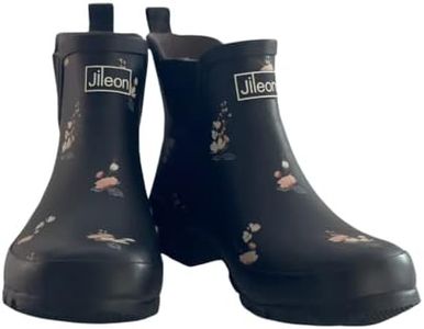 Jileon Ankle Height Wide Calf Rain Boots - Specially Designed For Ladies with Wide Feet & Calves - Womens Ankle Rain Boots - Plus Size Boots Extra Wide Calf, Black Floral, 6 X-Wide, 6 US X-Wide