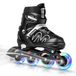 ERNAN Inline Skates for Kids Girls Boys Beginners. 4 Size Adjustable Size with Light up Wheels.Outdoor Roller Skates for Kids Beginner Ages 4-12, Men and Women (Black, L)