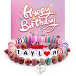 ZZLTAWS Taylor Birthday Gifts Bracelets, Taylor Merch, Bracelet and Birthday Card are the Best Birthday Gifts for Girls, Women, wife, Daughter, Granddaughter, Bestie, Sister, Adjustable size, Stone,