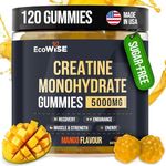 EcoWise Wellness Creatine Monohydrate Gummies 5g, Chewables Gummies for Men & Women, Increase Strength & Build Muscle, Energy Boost - Gluten-Free, Sugar Free, Vegan - 120 Count, Mango