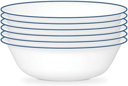 Corelle 6-Piece 18oz Round Bowls, Vitrelle Triple Layer Glass, Perfect for Soup, Cereal and Snacks, Lightweight, Chip and Scratch Resistant, Microwave and Dishwasher Safe, Botanical Stripes