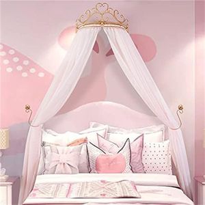 Lotus Karen Princess Bed Curtains Canopy, Cute Lace Mosquito Net with Metal Crown for Girls Kids Toddlers Crib Bedroom Decoration