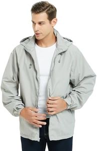 Mywu Water Wesistant Mens Rain Jacket with Mesh Lined for Hiking Travel Lightweight Raincoat Hooded Men Windbreaker Jacket Grey M