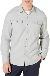 Amazon Essentials Men's Slim-Fit Long-Sleeve Two-Pocket Flannel Shirt, Light Grey Heather, Medium