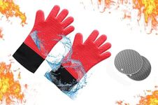 Grilling Silicone Gloves Heat Resistant Pot Holders Silicone Microwave Gloves Oven Baking Hot Pot BBQ Gloves Silicone Oven Mitt - Non Slip Gloves & Sillicones Matts (Red)