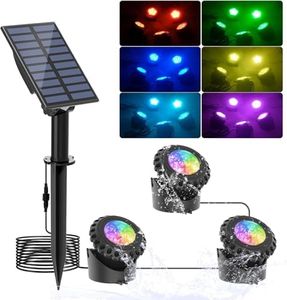 NATPOW Lumières LED Submersible Solaire, 2 Modes Spot Piscine RGB, 5.5V Changement de Couleur Éclairage de Piscine, IP68 Etanche Lampe Solaire pour Aquarium, Jardin, Piscine, Fontaine, Étang (3 en 1)