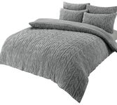 Olivia Rocco Leaf Teddy Fleece Duvet Cover Set Easy Care Quilt Bedding Sets with Pillow Case Thermal Warm Cosy Super Soft Fluffy Comforter Bed linens, Double Grey