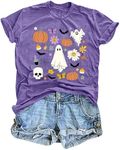 hohololo Women's Halloween T-Shirt Haloween Ghost Graphic Shirt Pumpkin Skeletact Top, Lila-a, Large