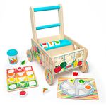 Melissa & Doug Wooden Shape Sorting Grocery Cart Push Toy and Puzzles (16 Pieces)