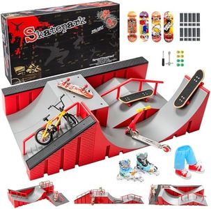 Hamino Fingerboard Skate Park Ramp Kit, Finger Skateboards Toys with Skates Sports Shorts Tool Kit, Mini Fingerskateboards Training Props Interactive Freestyle Skate Game for Kids Adults
