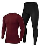 PowerLayer Skins for Boys Kids Base Layer Thermal Long Sleeve Top & Tights Football Compression Set - Cabernet Top + Black Stealth Tights, 10-12 Years