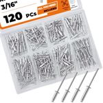 120pcs 4 Sizes 3/16" Pop Rivets Assortment Kit,Aluminum Dome with Steel Mandrel Blind Rivets Kit