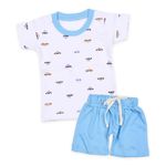 MOM'S HOME Kids Organic Cotton Co-Ord Set | T-Shirt & Shorts set of Baby Boys and Girls | Car | 12-18 Months