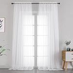 OVZME 2 Pack White Sheer Curtain Panels - 120 Inches Length Light Filtering Sheer Curtains for Living Room, Extra Long Elegant Window Treatments for Sliding Glass Door, Each 42" W x 120" L