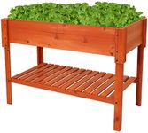 Sunnydaze 42-Inch Wooden Outdoor Raised Garden Bed with Lower Shelf for Flowers, Herbs, and Vegetables - Stained Finish