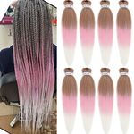 LDMY Pre Stretched Braiding Hair-8pcs/pack Ombre Brown to Pink to White Braiding Hair Long 26Inch Jumbo Braiding Hair Extensions Synthetic Wigs for Women 90g/pc