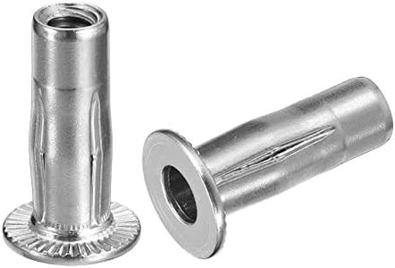 uxcell 1/4-20 Multi-Grip Rivet Nuts, 5pcs Pre-Bulbed Shank Flat Head Threaded Insert Nut 304 Stainless Steel Plus Nuts for Construction Industrial