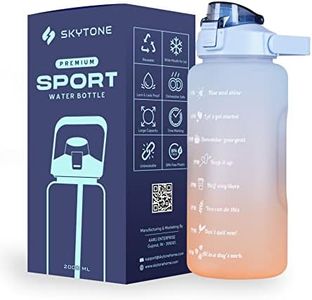 SKYTONE® Motivational Water Bottle, Spirit Gym Gallon with Time Marker Large Capacity 2 Liter, Leakproof BPA Free Fitness Sports Water Bottle (Blue)