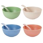 Unbreakable Cereal Bowls, 26oz Large Picnic Bowls, 8Pcs Plastic Bowls and Spoon Set for Camping, 750ml Lightweight Serving Bowls, Salad Bowls, Dinner Bowl, Dessert Bowl Set for BBQ, Picnic