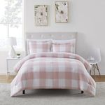 7 Piece Comforter Set Bag Solid Color All Season Soft Down Alternative Blanket & Luxurious Microfiber Bed Sheets, Queen, Checkered Box Blush