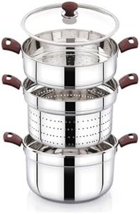 Praylady Multi Purpose Cookpot - Triply Base, Glass Lid - Steamer for Vegetables, Kitchen - Includes Strainer, Steamer, 4 Idly Plates - Heat-Resistant Silicone Handles - Ideal for Cooking, Frying