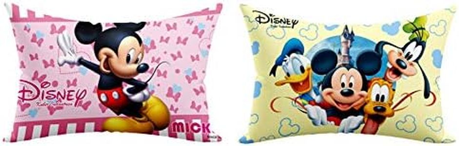 Kuber Industries Disney Printed Toddler Kids Pillow Silky Soft Microfiber Polyester, Perfect for Travel,Toddler Cot,12"x18" (Pink & Cream)-Pack of 2-KUBMART15842
