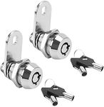 AKEYSRC 2 Pack Tubular Cam Locks, Cabinet Locks with 7/8'' Cylinder, Atom Lock for Arcade Machine, Gumball Machine, Cash Door, Tool Box, Chrome Finish and Keyed Alike (7/8 Inch 90°)