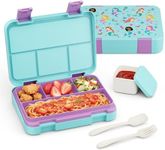 Sxueg Bento Lunch Box for Kids, 4 Compartments Kids Leak Proof Bento Lunch Boxes Food Containers for School, Travel, On-the-Go Meal, Food Grade, Microwave, Dishwasher Safe, Mint Green Patterned